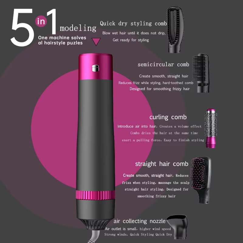 Multi Functional Hair Styler, Straightener, Curler, Dryer, Comb 5 in 1